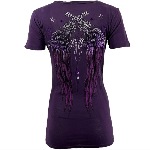 Archaic by Affliction Women's T-shirt Hot Smoke Biker Tattoo - Picture 3 of 7